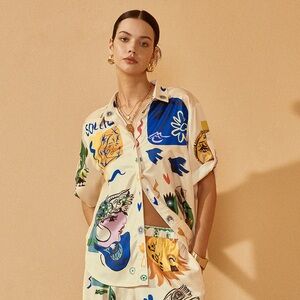 Satin Graffiti Lapel Commense Shirt only S CC16